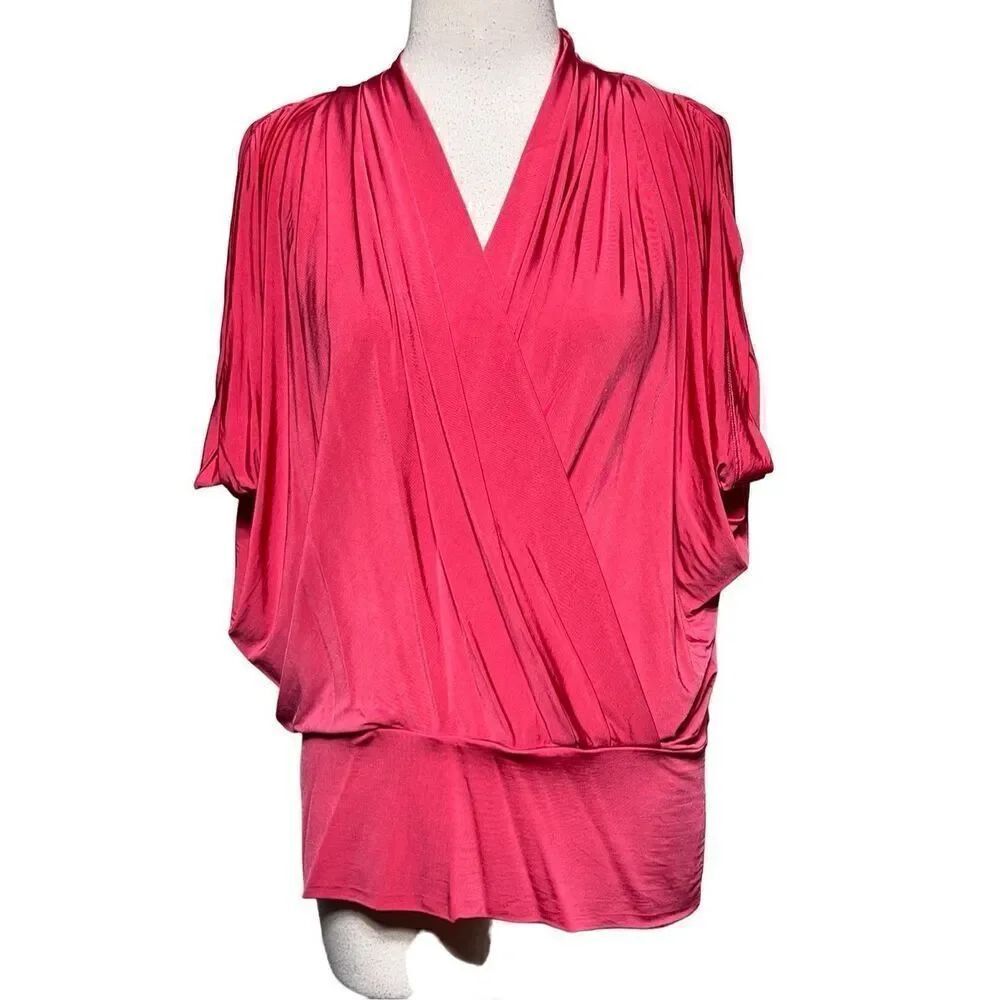 Cache Short Sleeve Silky Draped Oversize Blouse with Butterfly Sleeves Size Smal